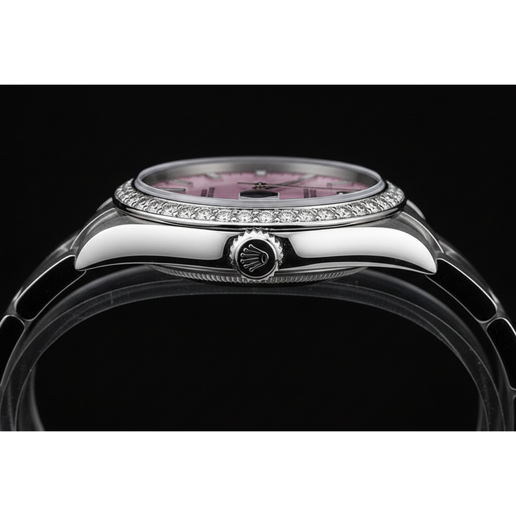 Montre pour femme en acier inoxydable à lunette glacée Rolex huître Perpétuelle