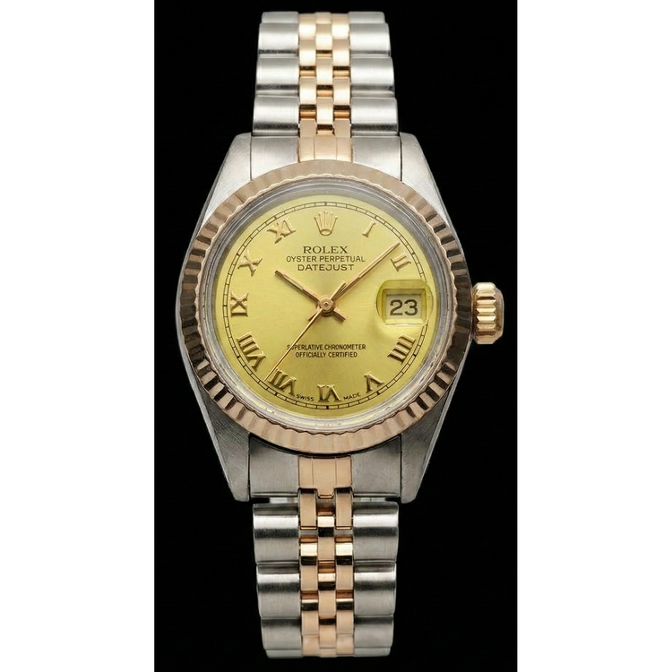 Montre pour femme en or jaune et acier inoxydable Jubilé Rolex Datejust Cadran