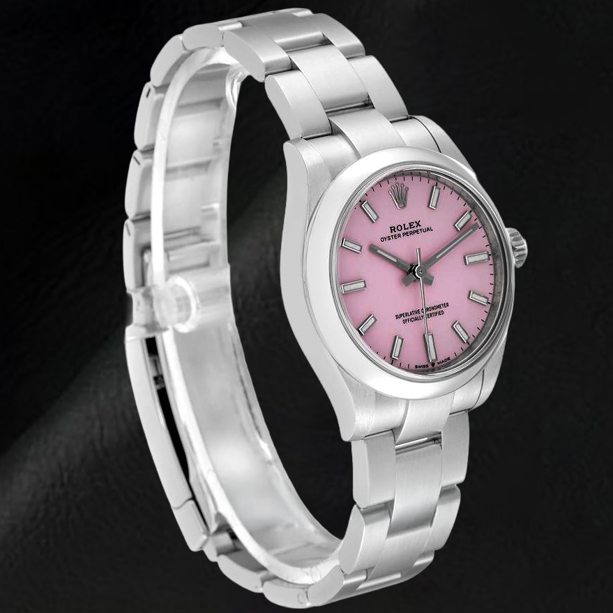 Montre pour homme Rolex huître Perpétuelle 31 mm avec cadran lumineux rose bonbon en acier inoxydable