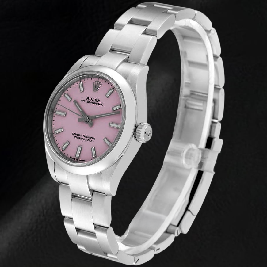 Montre pour homme Rolex huître Perpétuelle 31 mm avec cadran lumineux rose bonbon en acier inoxydable