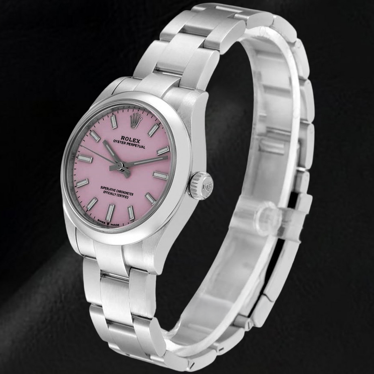 Montre pour homme Rolex huître Perpétuelle 31 mm avec cadran lumineux rose bonbon en acier inoxydable