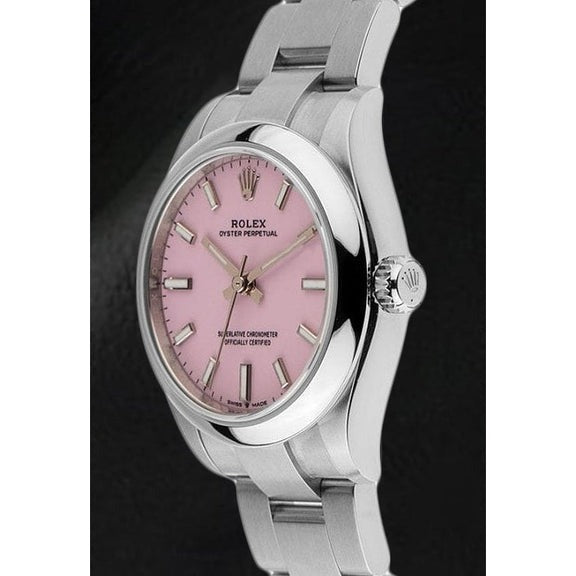 Montre Rolex huître Perpétuelle 31 mm avec cadran lumineux rose bonbon en acier inoxydable
