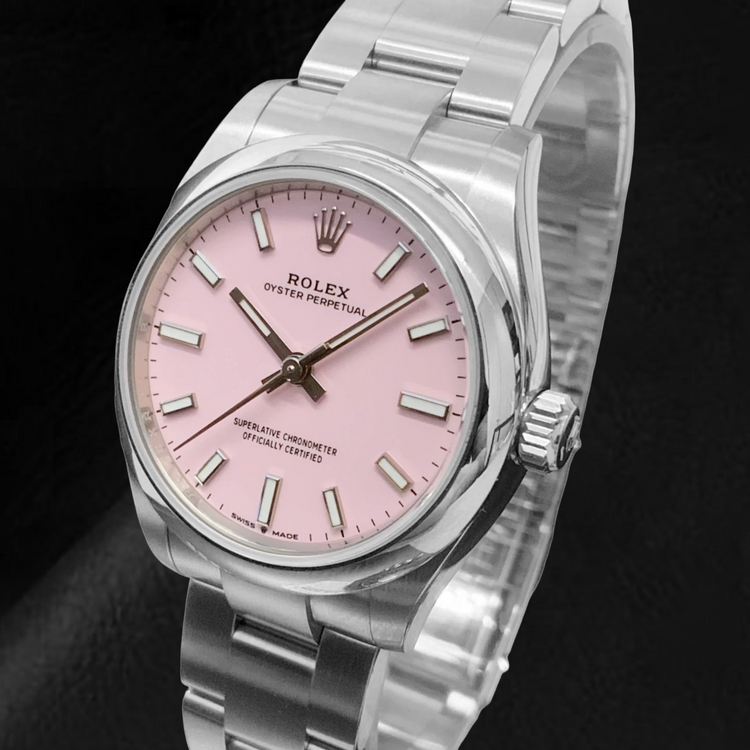 Montre pour homme Rolex huître Perpétuelle 31 mm avec cadran lumineux rose bonbon en acier inoxydable
