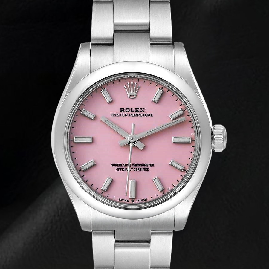 Montre pour homme Rolex huître Perpétuelle 31 mm avec cadran lumineux rose bonbon en acier inoxydable