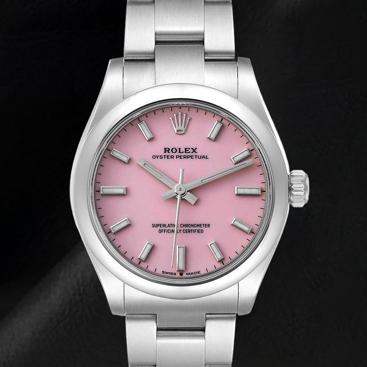 Montre pour homme Rolex huître Perpétuelle 31 mm avec cadran lumineux rose bonbon en acier inoxydable