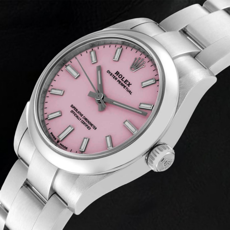Montre pour homme Rolex huître Perpétuelle 31 mm avec cadran lumineux rose bonbon en acier inoxydable
