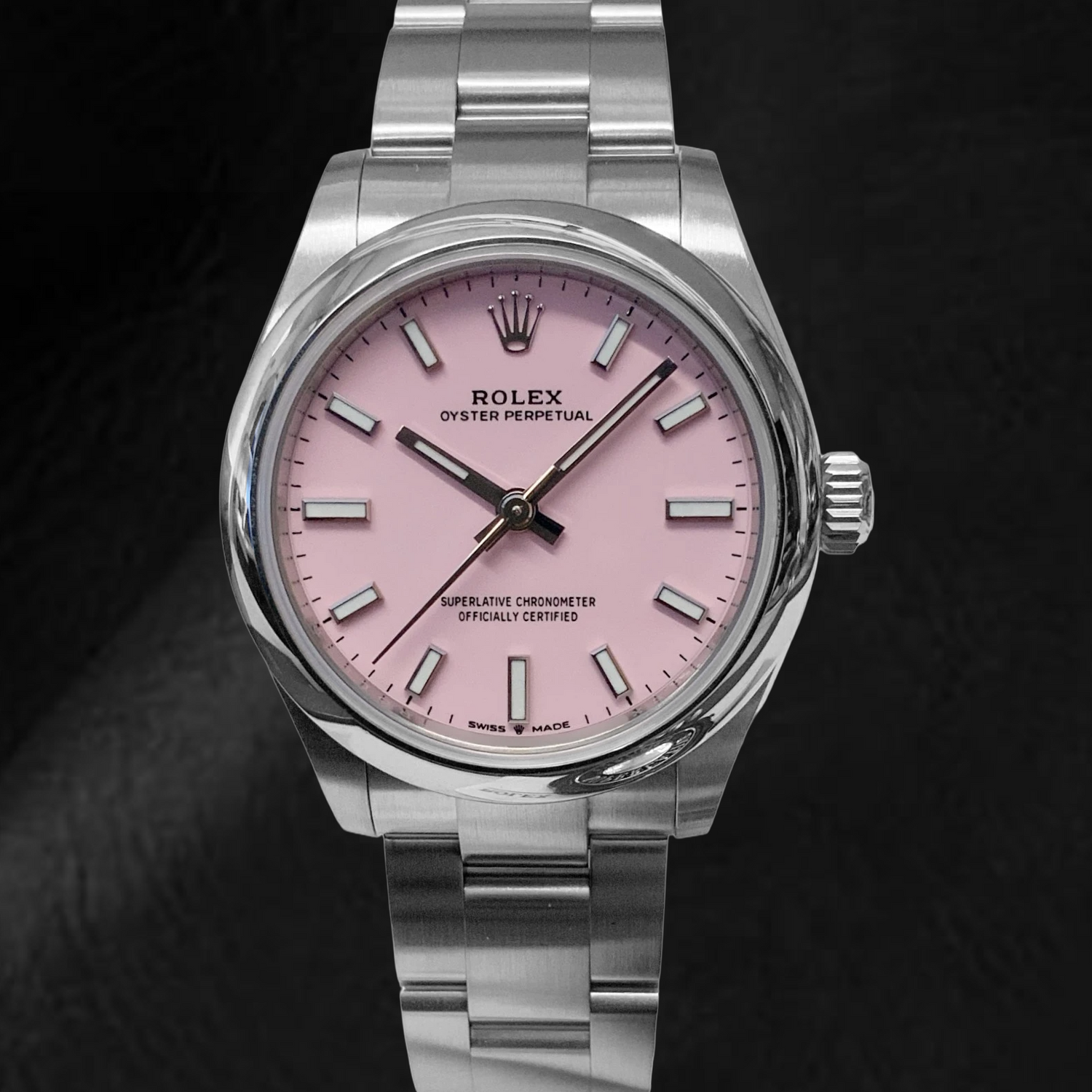 Montre pour homme Rolex huître Perpétuelle 31 mm avec cadran lumineux rose bonbon en acier inoxydable