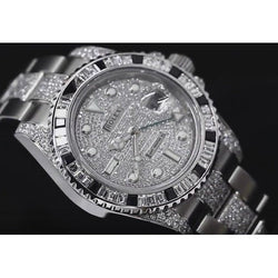 Montre pour homme avec diamants personnalisés 12 carats Rolex Gmt Master Ii acier inoxydable