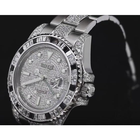 Montre pour homme avec diamants personnalisés 12 carats Rolex Gmt Master Ii acier inoxydable2