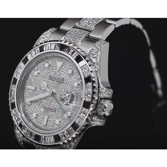 Montre pour homme avec diamants personnalisés 12 carats Rolex Gmt Master Ii acier inoxydable2