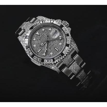 Montre pour homme avec diamants personnalisés 12 carats Rolex Gmt Master Ii acier inoxydable3