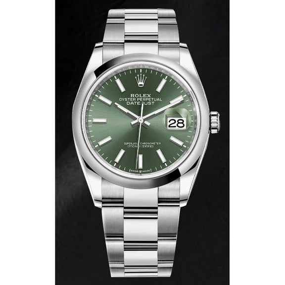 Montre pour homme en acier à cadran lumineux vert menthe Date-just Rolex 
