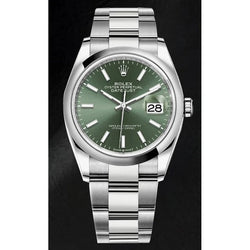 Montre pour homme en acier à cadran lumineux vert menthe Date-just Rolex 36 mm