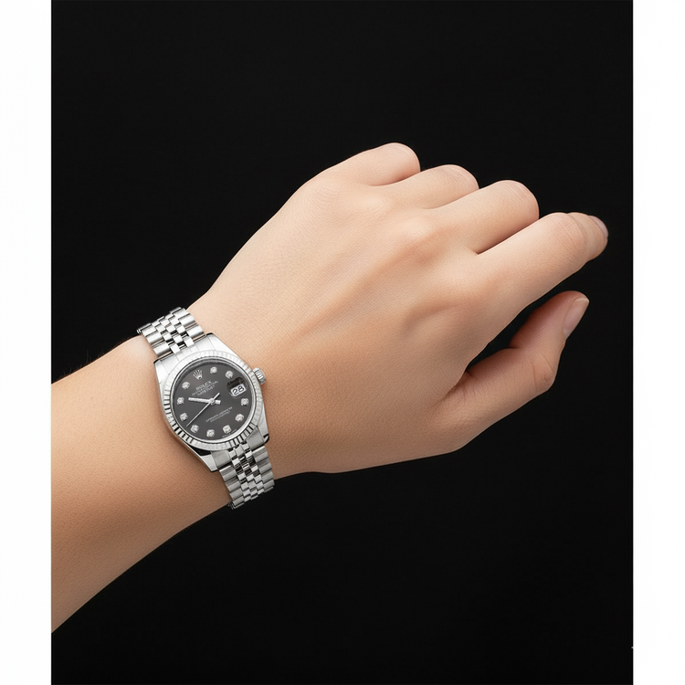 Montre pour homme en acier inoxydable avec cadran diamant gris Rolex Datejust 31 P4