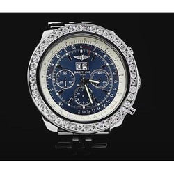 Montre pour homme lunette en diamant personnalisée cadran bleu acier inoxydable diamant 17 ct.