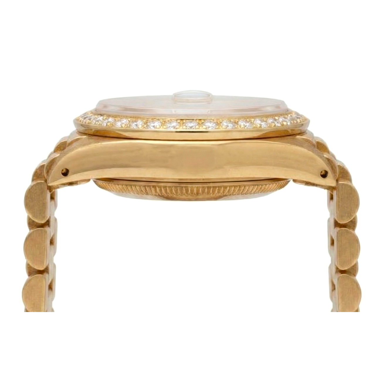 Montre présidentielle à cadran bâton noir Datejust Rolex, lunette en or et diamants