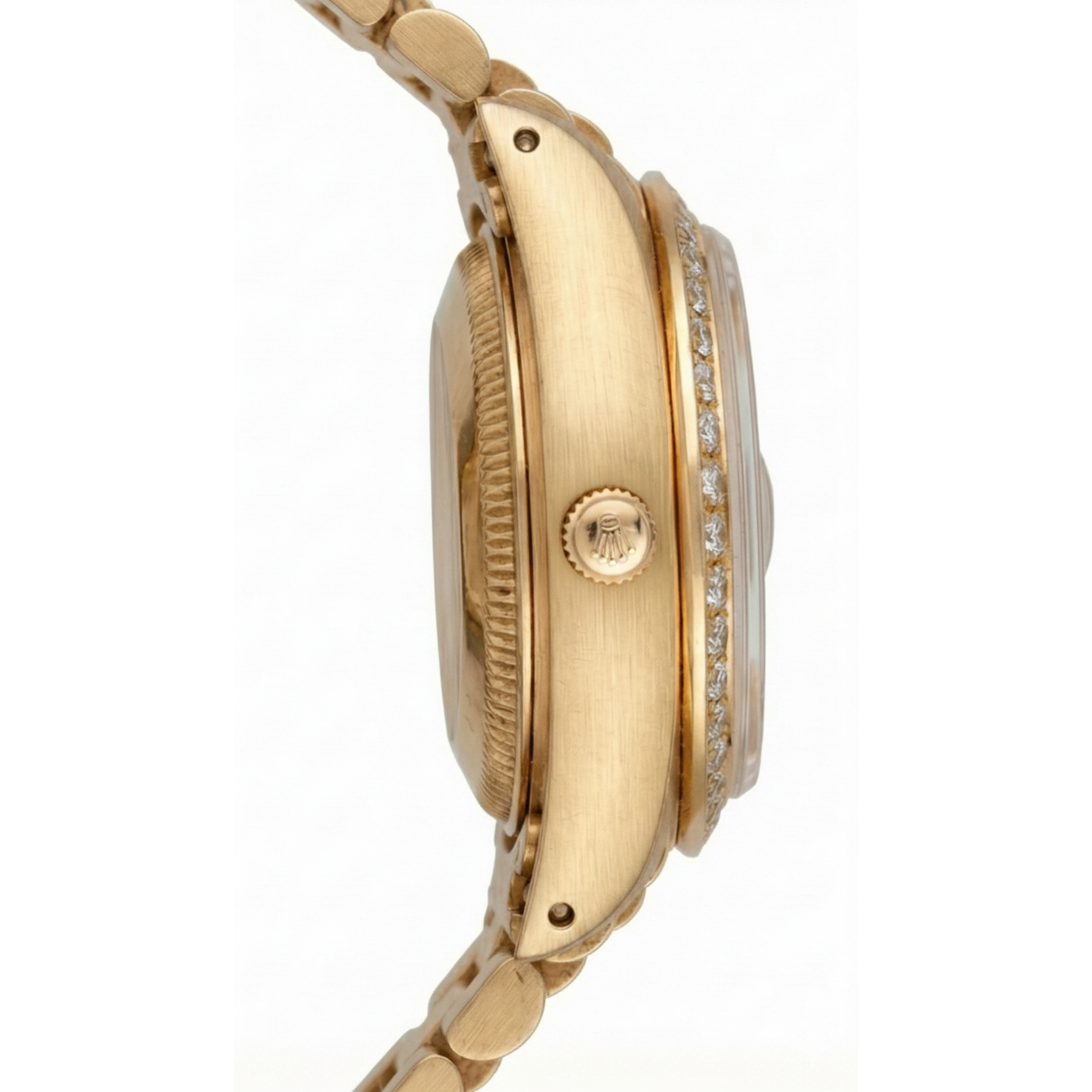 Montre présidentielle à cadran bâton noir Datejust Rolex, lunette en or et diamants