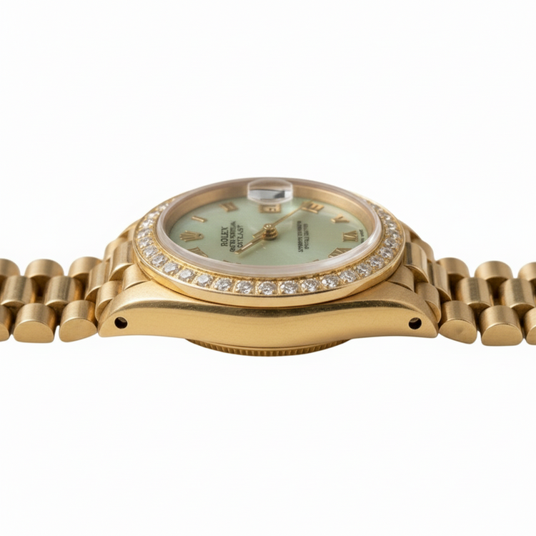 Montre présidentielle à cadran romain W Serpillière Rolex Datejust lunette en diamant or