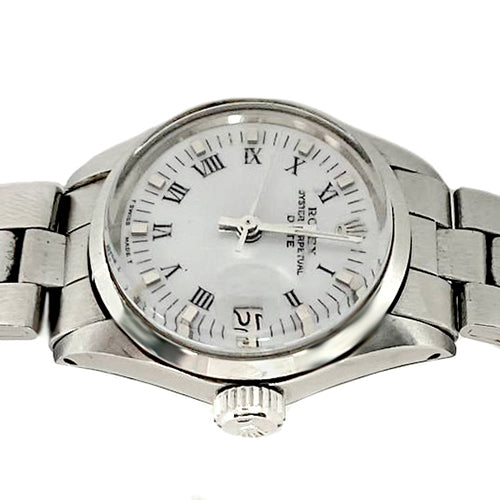 Montre femme Rolex Date blanche romaine en acier inoxydable 26 mm
