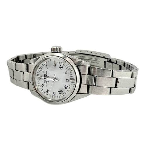 Montre femme Rolex Date blanche romaine en acier inoxydable 26 mm