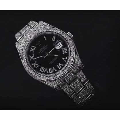 Montre pour homme Datejust Ii Rolex avec cadran diamant personnalisé noir 25 carats