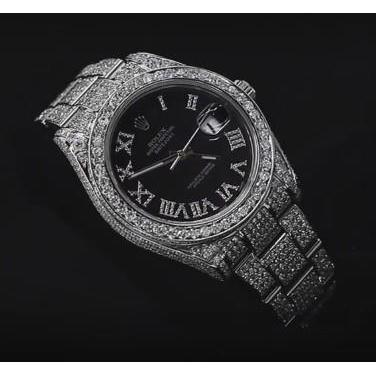 Montre pour homme Datejust Ii Rolex avec cadran diamant personnalisé noir 25 carats
