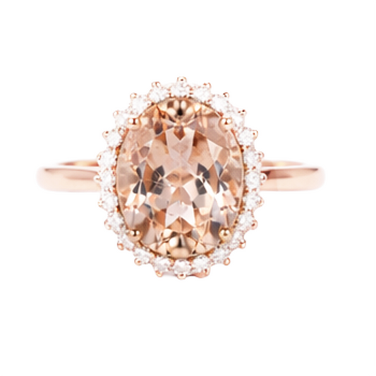 Morganite Avec Diamants Naturels Extraits des Mines ( et non cultivés en laboratoire ) 11.75 Carats Alliance Or Rose 14K Nouveau