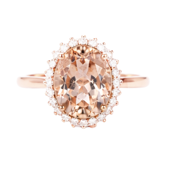 Morganite Avec Diamants Naturels Extraits des Mines ( et non cultivés en laboratoire ) 11.75 Carats Alliance Or Rose 14K Nouveau