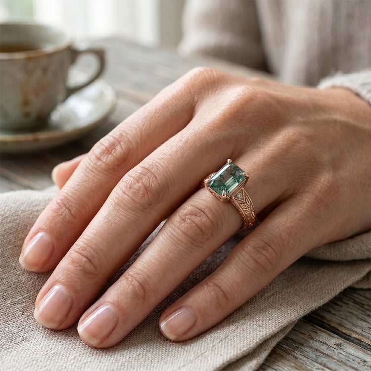 Moss Agate Bague Pierre Précieuse – VVS 2 carats Or Rose 14