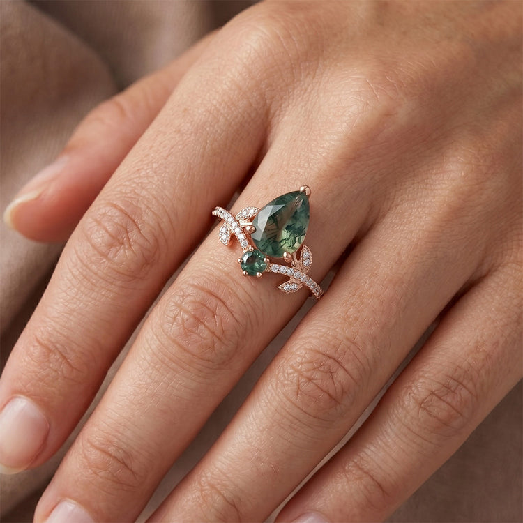 Moss Agate VVS Bague avec Gemme – 2,50 carats en Or Rose 14