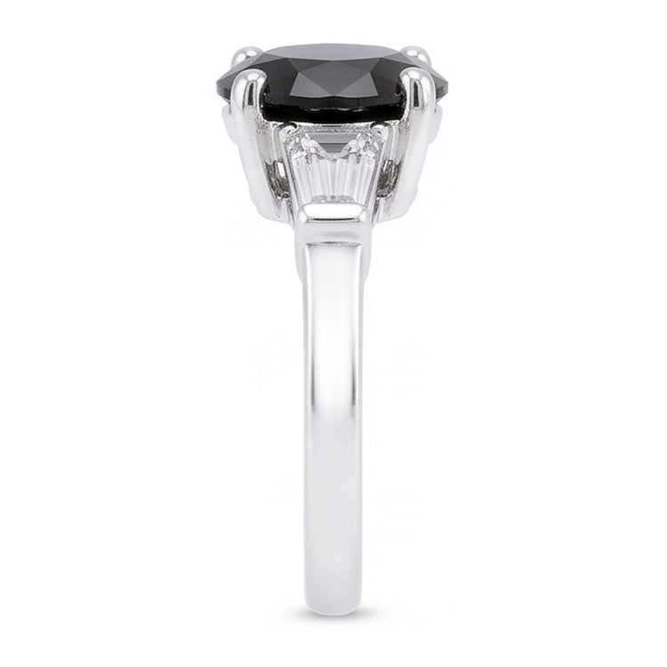 Bague trois pierres en diamant noir naturel véritable 3,6 carats rond et baguette en Or Blanc 14 carats