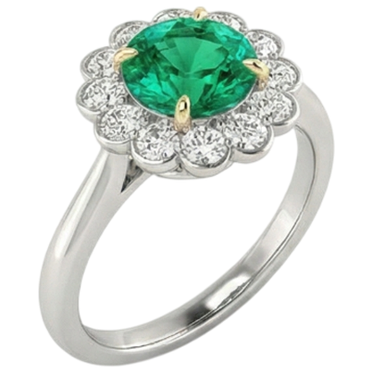 Émeraude Bague Pierre Précieuse 2,50-carats Or Bicolore 14 Carats – vue d'angle