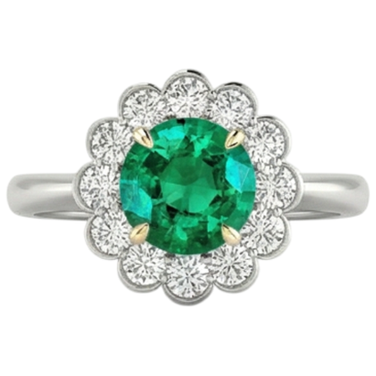 Taille Brillant Émeraude bague en Or Bicolore 14 Carats – vue de face