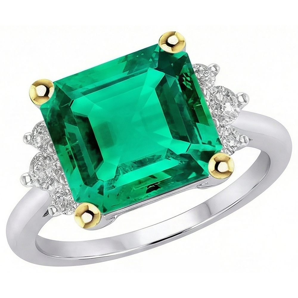 Exquis Émeraude Fine Bague Pierre de Couleur 5 carats – vue de face