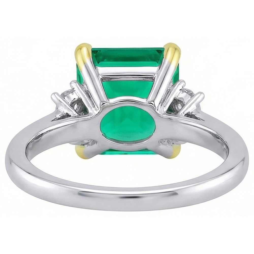 Asscher Émeraude Fine bague en Or Deux Tons 14 Carats – vue de dessus