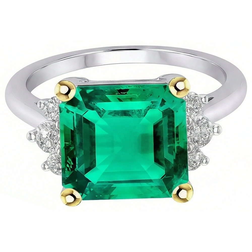 Exquis Émeraude Fine Bague Pierre de Couleur 5 carats – vue de côté