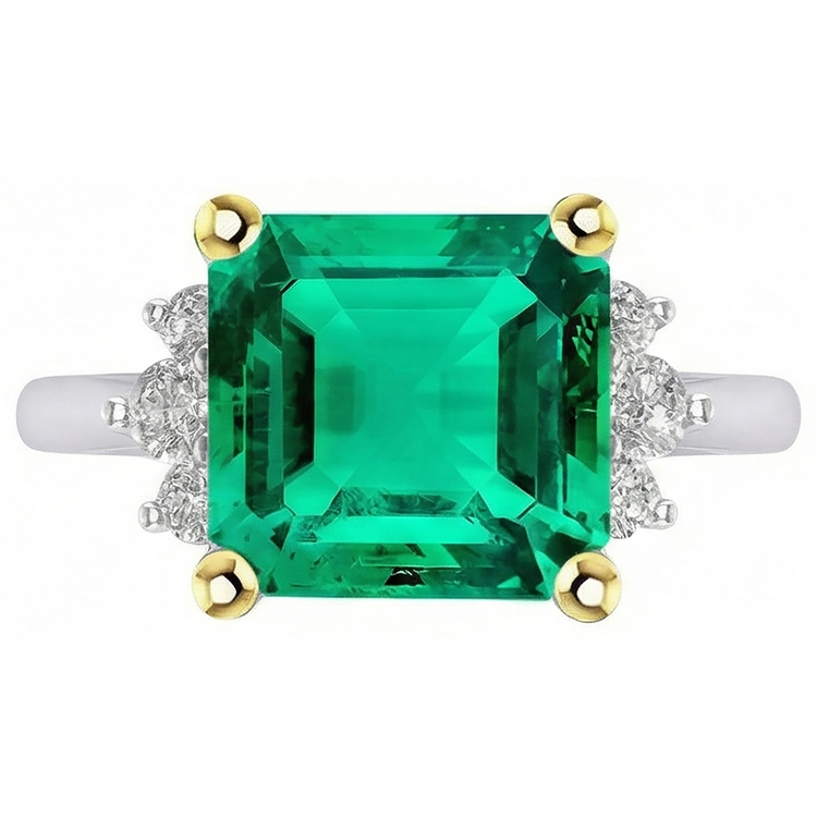 Émeraude Fine Asscher Bague Pierre de Couleur en Or Deux Tons 14 Carats – vue d'angle