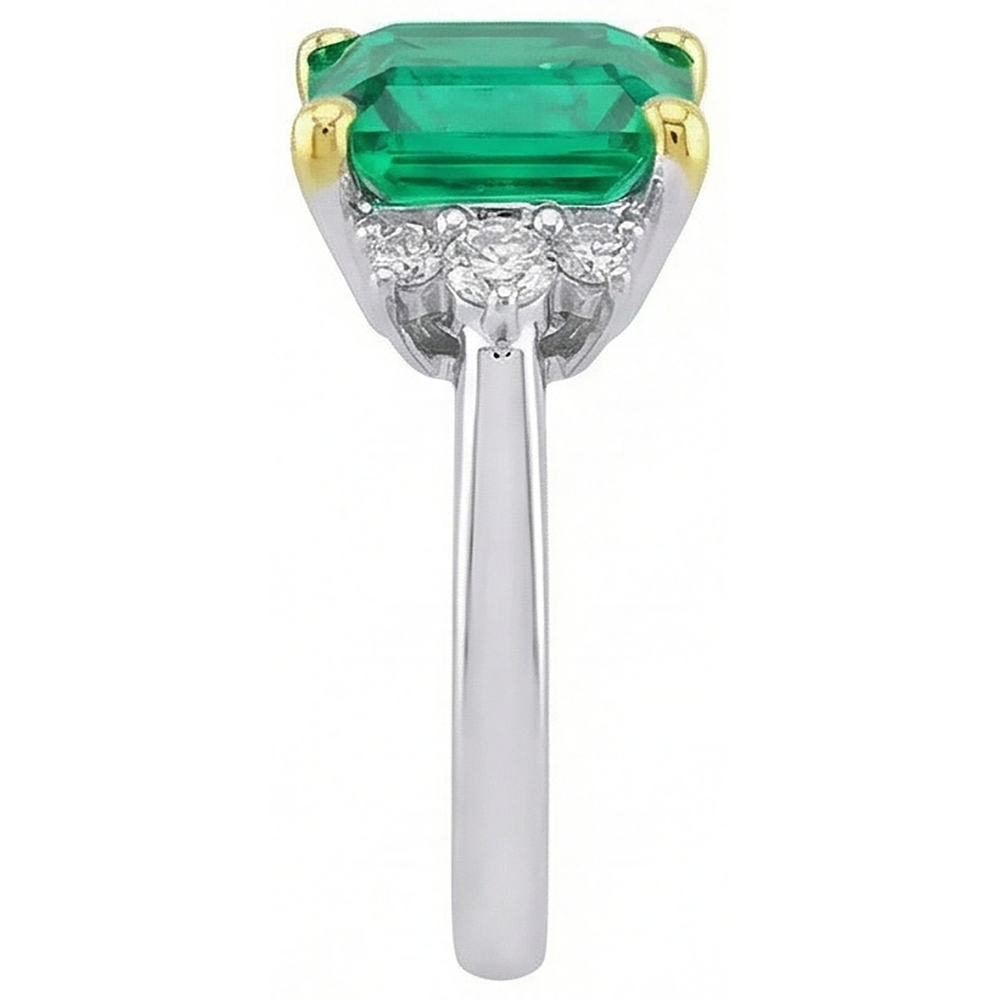 Bague Pierre de Couleur Or Deux Tons 14 Carats avec Émeraude Fine – vue de profil
