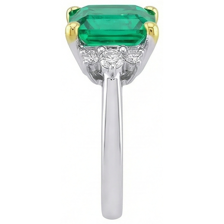 Bague Pierre de Couleur Or Deux Tons 14 Carats avec Émeraude Fine – vue de profil