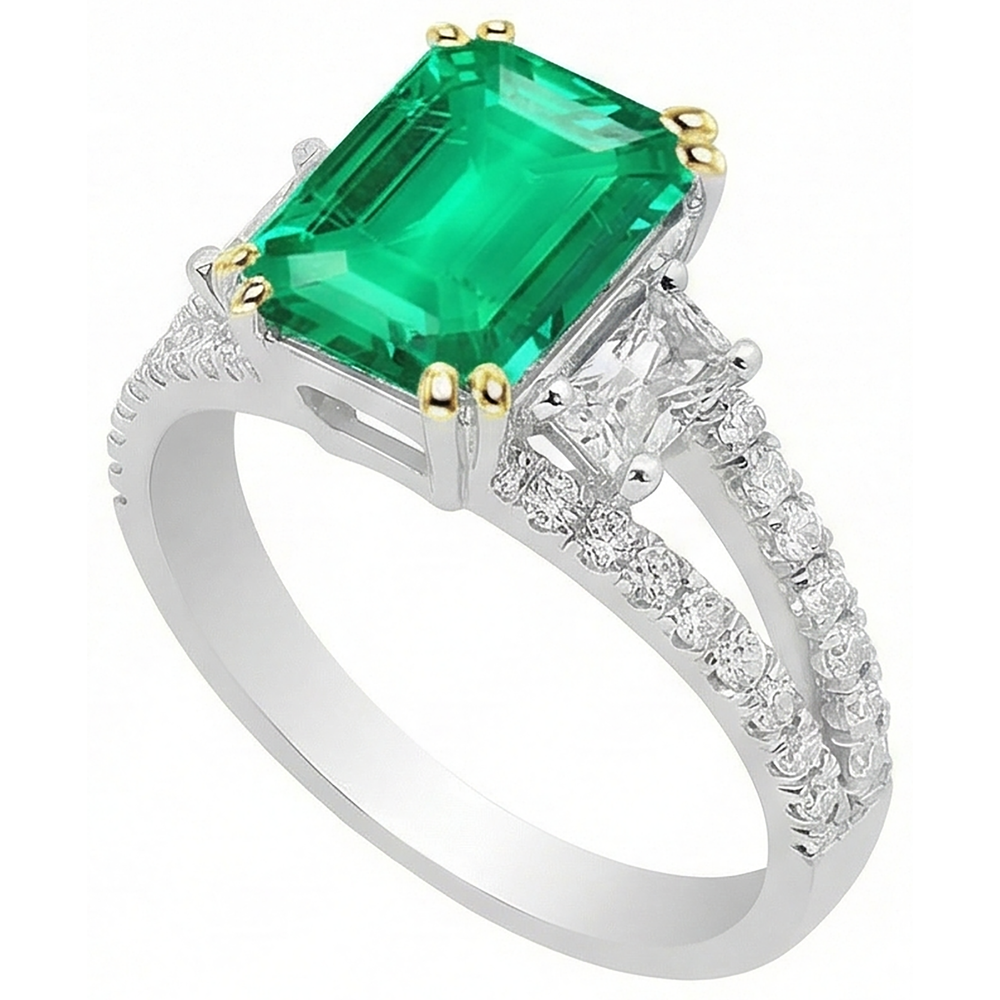 Taille à Degrés Émeraude bague en Or Bicolore 14 Carats – vue d'angle
