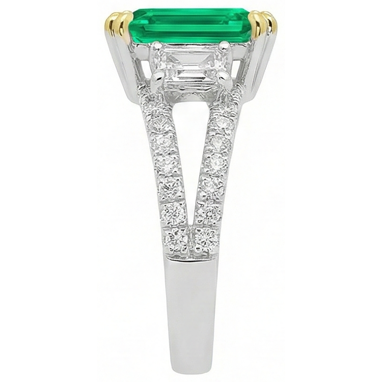 Chatoyant Émeraude Bague Pierre Précieuse 2 carats – vue de profil