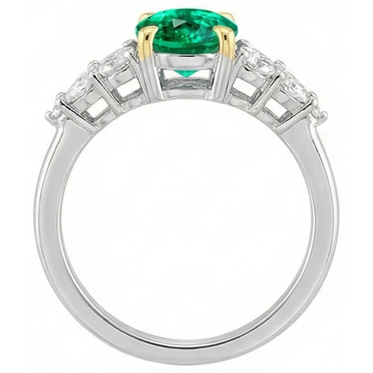 Émeraude Colombienne Taille Ovale Bague avec Gemme en Or Deux Tons 14 Carats – vue arrière