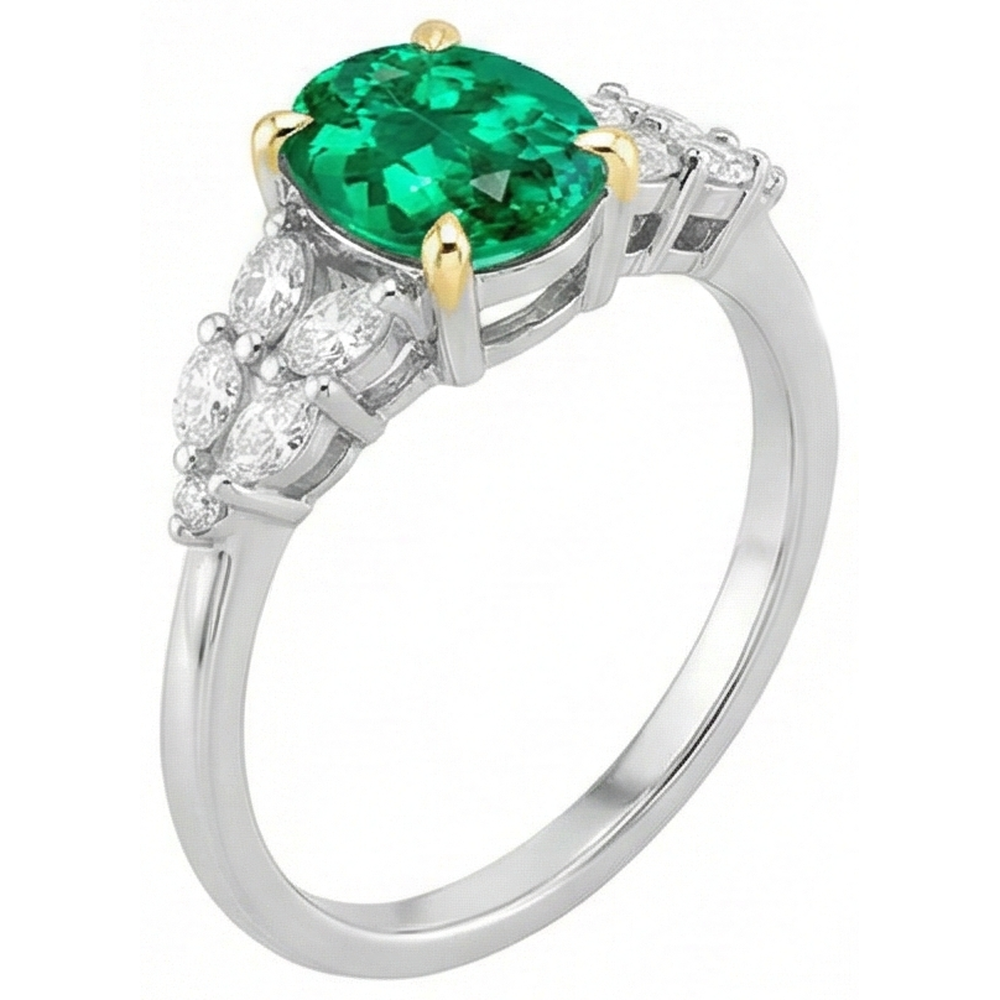 Bague avec Gemme Or Deux Tons 14 Carats avec Émeraude Colombienne – vue détaillée