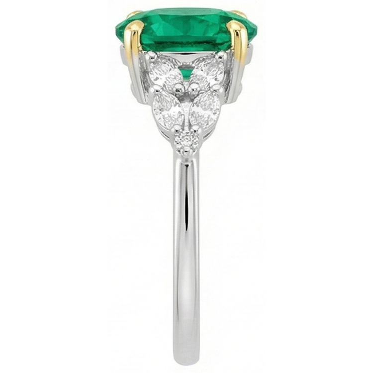 Taille Ovale Émeraude Colombienne bague en Or Deux Tons 14 Carats – vue principale