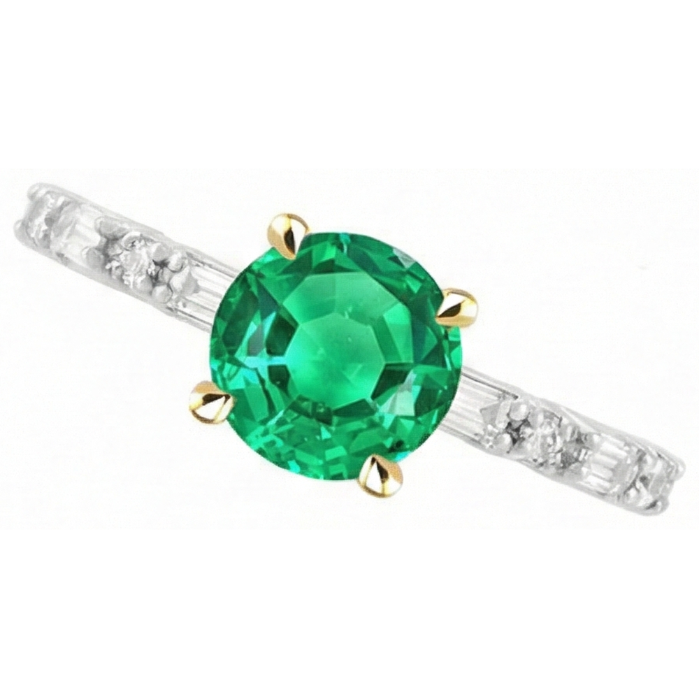 Émeraude Fine Taille Ronde Bague Pierre Précieuse en Or 14K Bicolore – vue de dessus