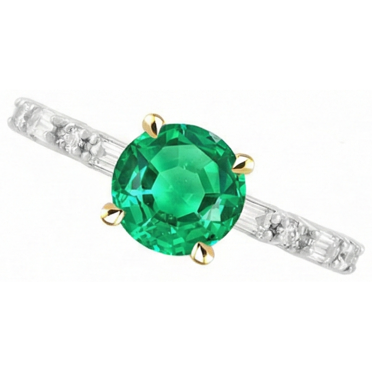 Émeraude Fine Taille Ronde Bague Pierre Précieuse en Or 14K Bicolore – vue de dessus