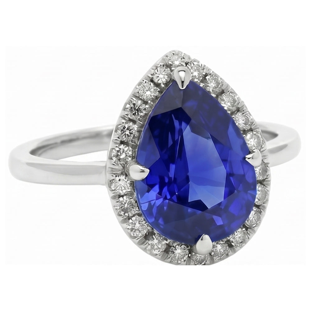 Bague Pierre de Couleur Or Blanc 14 Carats avec Saphir Bleu Bleuet – vue de face