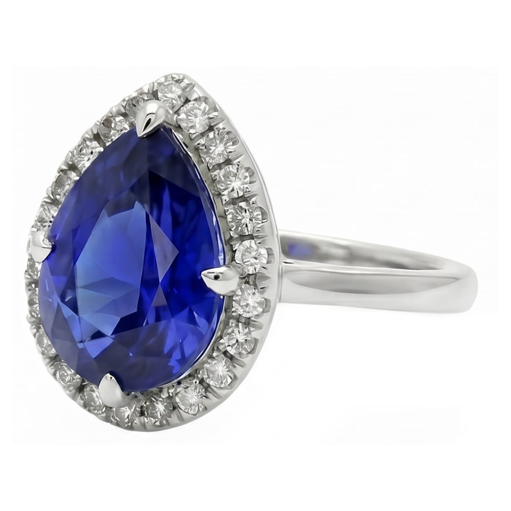 Bague Pierre de Couleur Or Blanc 14 Carats avec Saphir Bleu Bleuet – vue d'angle