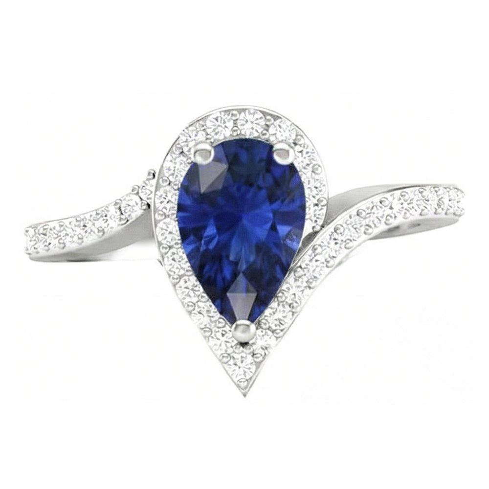 Saphir Bleu Royal Bague Pierre Précieuse 3-carats Or Blanc 14 Carats – vue de côté