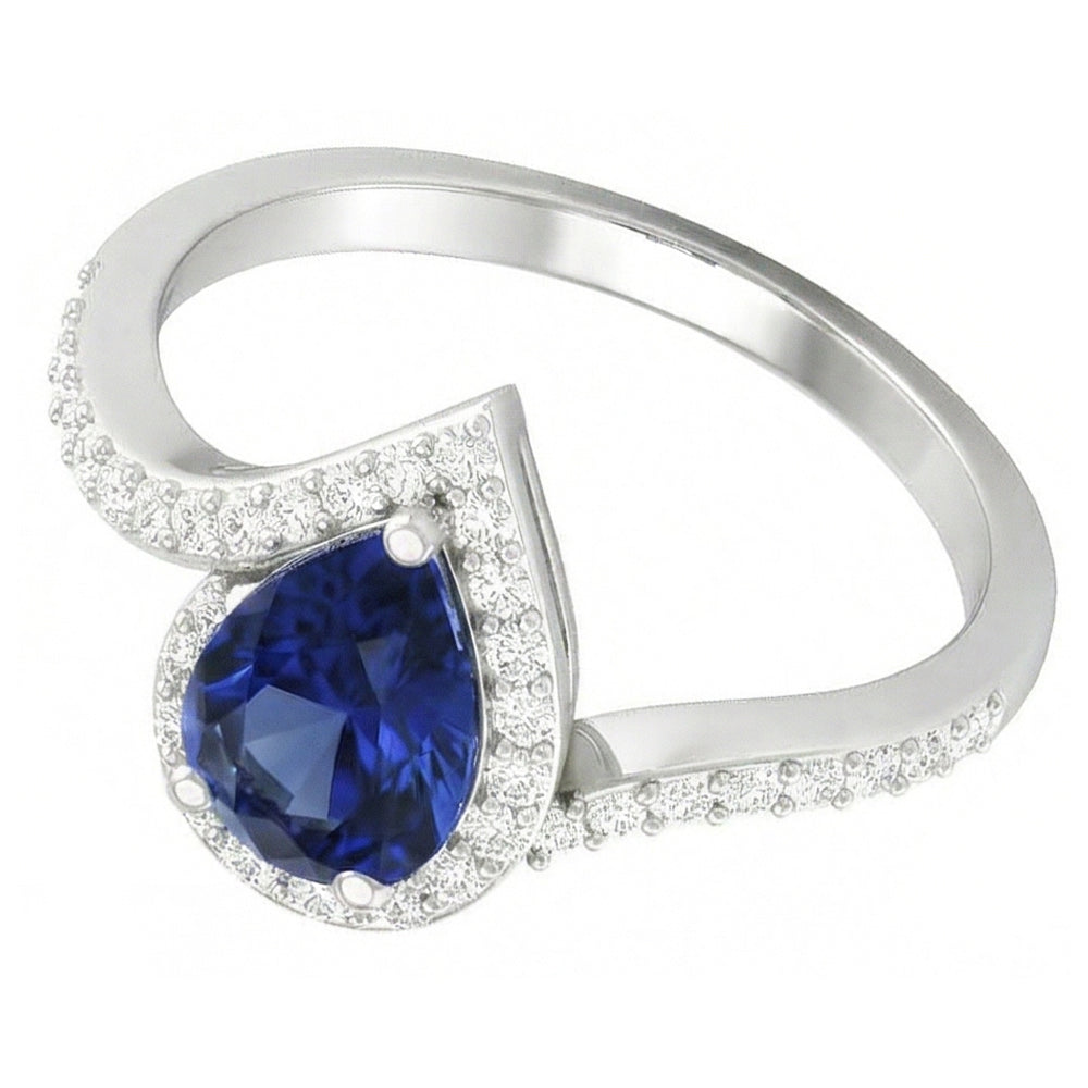 Saphir Bleu Royal Bague Pierre Précieuse 3-carats Or Blanc 14 Carats – vue d'angle